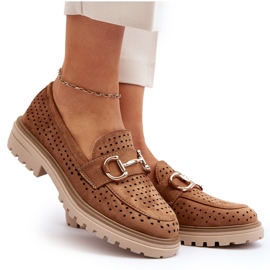 Bellucci Kvinnors genombrutna mockasiner med kameldekoration brun 4