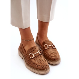 Bellucci Kvinnors genombrutna mockasiner med kameldekoration brun 3