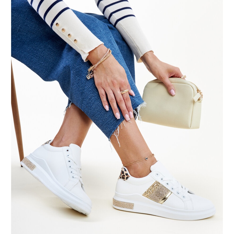 Vita och guld Giulia sneakers med strass 1
