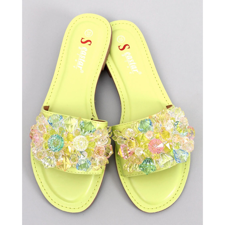 Estrada Gröna tofflor med färgglada stenar 1