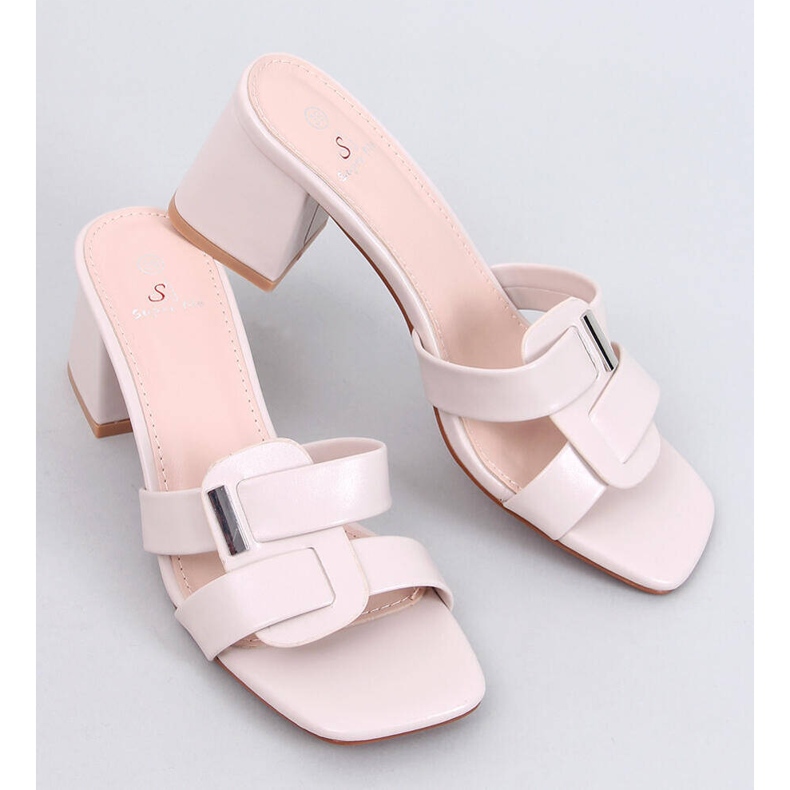 Eleganta Lafar Beige flip-flops med hög klack 1