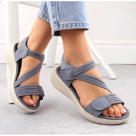 Bekväma damsandaler med kardborreband och elastiska band, blå eVento 7056 1