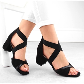 Högklackade damsandaler med elastiska band, svart Filippo DS6262 1