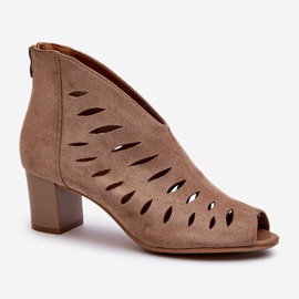 Jezzi Kvinnors Openwork Eco Mocka Stövlar på hög klack med öppna tår Beige Timalre 1