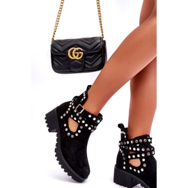 Ideal Shoes Stövlar för damer i mocka med dekorativa nitar, svarta 4