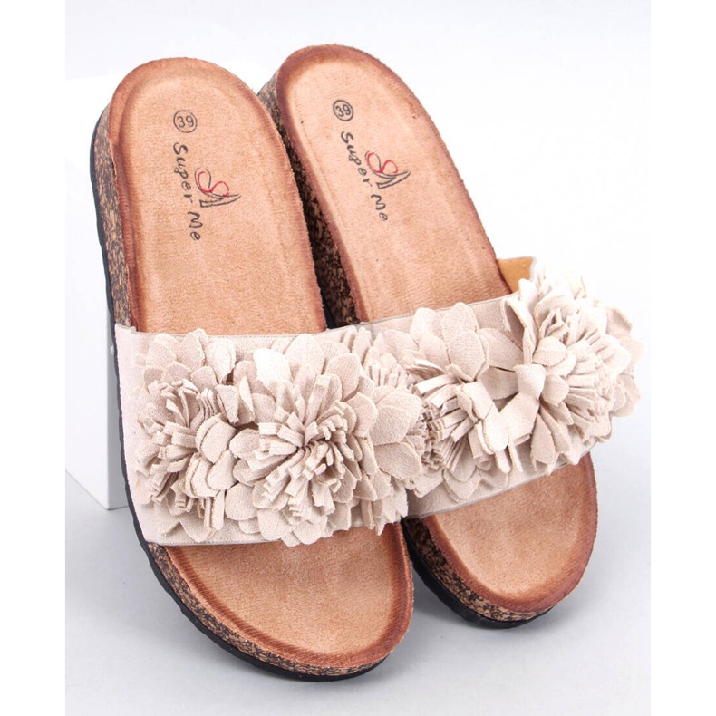 Sebill Beige kork flip-flops med blommor 1
