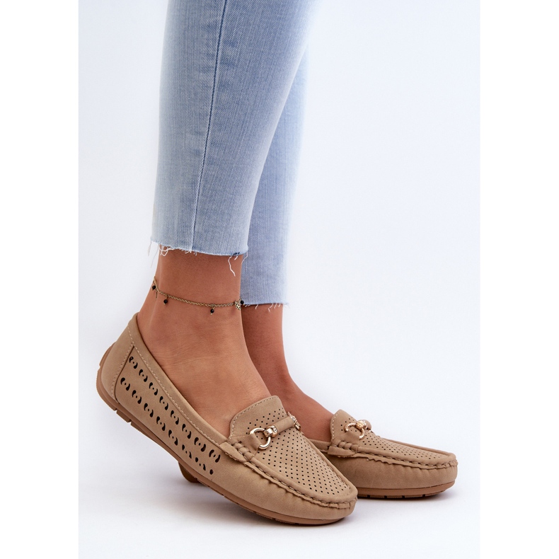 Kvinnors genombrutna mockasiner med dekoration, brun Kaydance beige 2