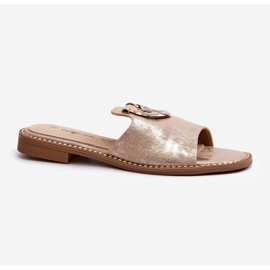 Eleganta glänsande flip-flops för damer med dekoration S.Barski KV27-032 Guld gyllene 1