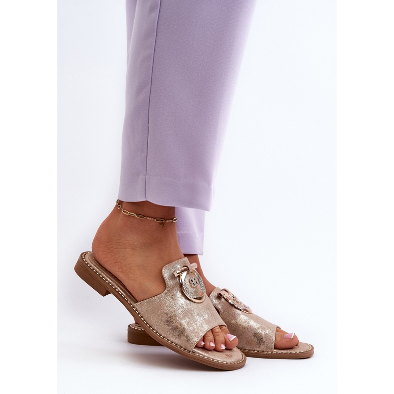 Eleganta glänsande flip-flops för damer med dekoration S.Barski KV27-032 Guld gyllene 2