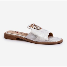 Eleganta glänsande damflip-flops med dekoration S.Barski KV27-032 Silver silver- 1