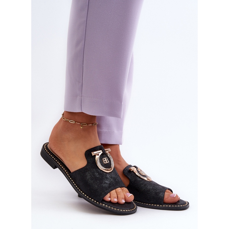 Eleganta glänsande flip-flops för damer med dekoration S.Barski KV27-032 Svart 2