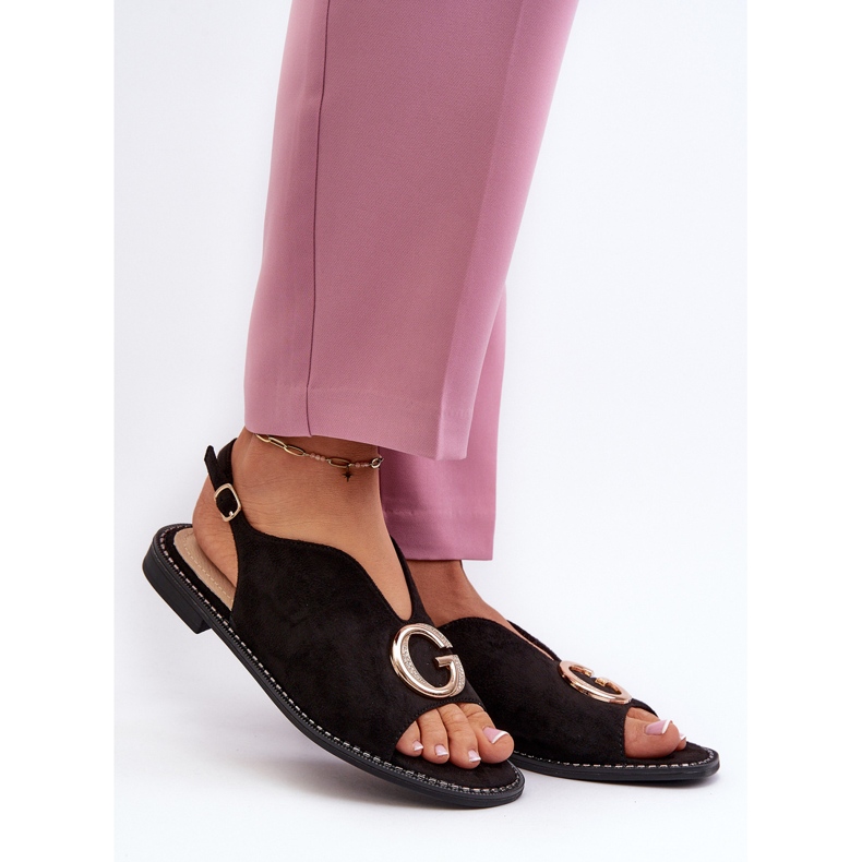 Eleganta damsandaler med dekoration, Eco Mocka S.Barski KV27-058 Svart 2