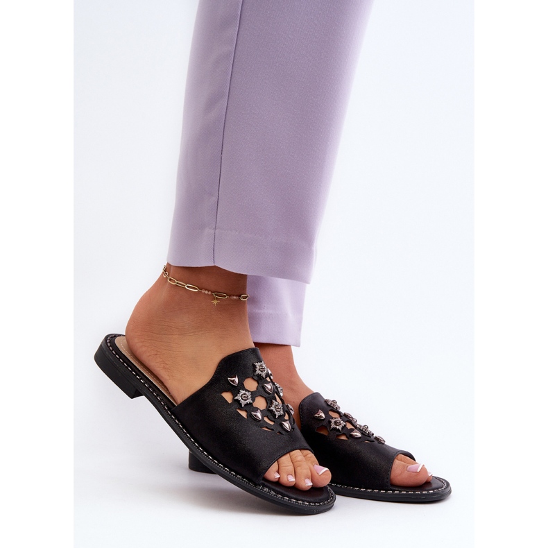 Blanka flip-flops för damer med dekorationer S.Barski KV27-063 Svart 2