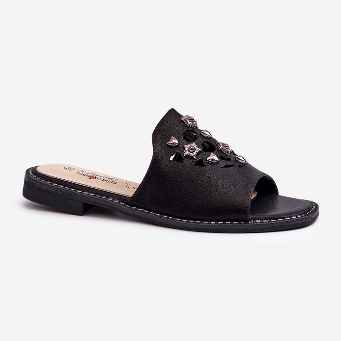 Blanka flip-flops för damer med dekorationer S.Barski KV27-063 Svart 1