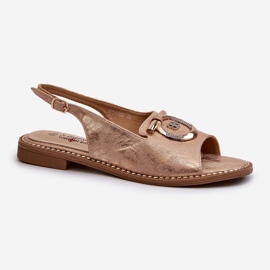 Eleganta damsandaler med gulddekor på platta klackar, roséguld S.Barski KV27-053 gyllene 1