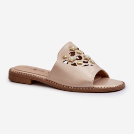 Blanka flip-flops för damer med dekorationer S.Barski KV27-063 Guld gyllene 1