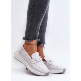 Läder Loafers för kvinnor på plattformen ljusgrå S.Barski LR490 2