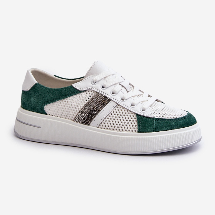 S.Barski D&amp;A Läder Sneakers för kvinnor LR110 Grön-Vit 1