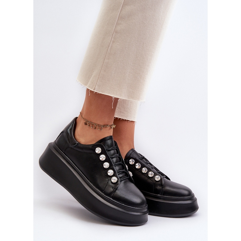 Sneakers i läder för kvinnor på en massiv plattform Svart S.Barski LR628 2