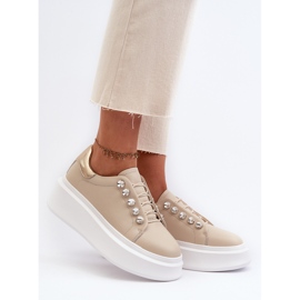 Sneakers i läder för kvinnor på en massiv plattform Beige S.Barski LR628 2