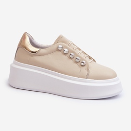 Sneakers i läder för kvinnor på en massiv plattform Beige S.Barski LR628 1