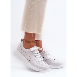 Genombrutna wedge sneakers för kvinnor, naturligt läder, ljusgrå S.Barski LR482 2