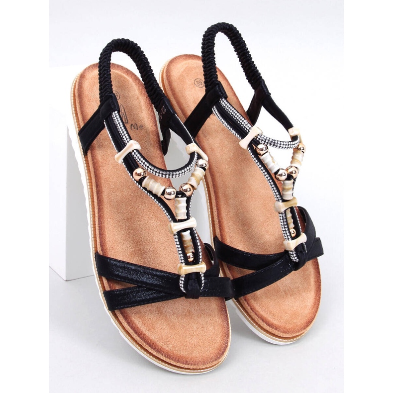 Montier Svarta sandaler med pärlor 1