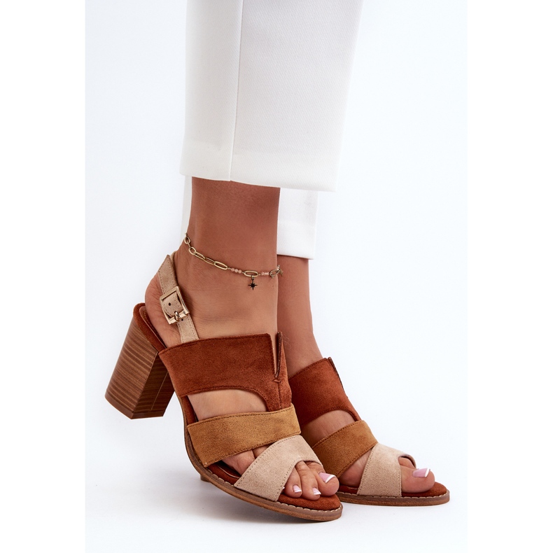 Damsandaler gjorda av ekomocka med höga klackar, brun Qutima 2