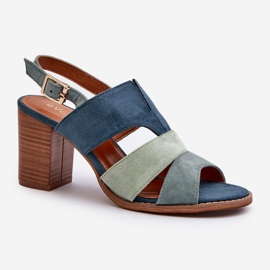 Damsandaler gjorda av ekomocka med höga klackar, blå Qutima 1