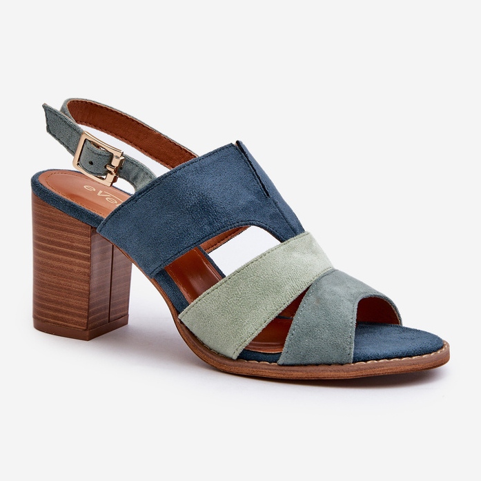 Damsandaler gjorda av ekomocka med höga klackar, blå Qutima 1