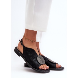 Damsandaler med dekoration på platta klackar S.Barski KV24-057 Svart 2