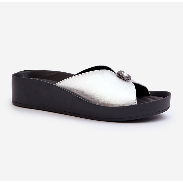 Flip-flops i läder för kvinnor med silverdekoration S.Barski KV27-027 1
