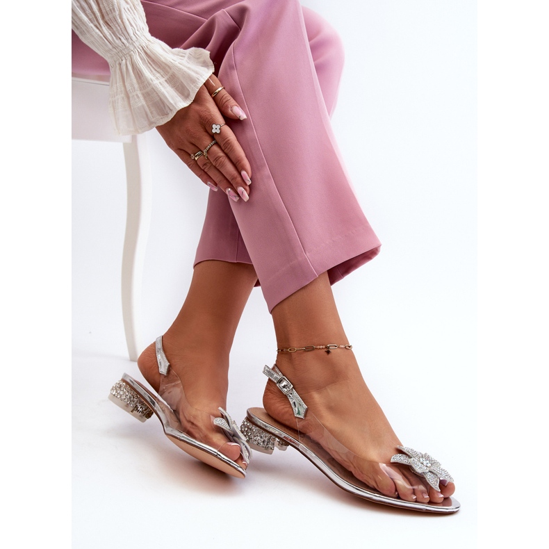 S.Barski Genomskinliga lågklackade sandaler med silverdekoration D&amp;A MR38-383 silver- 1