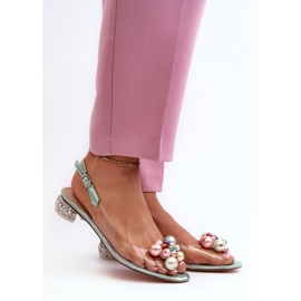 S.Barski Genomskinliga lågklackade sandaler med dekoration Grön D&amp;A MR38-368 2