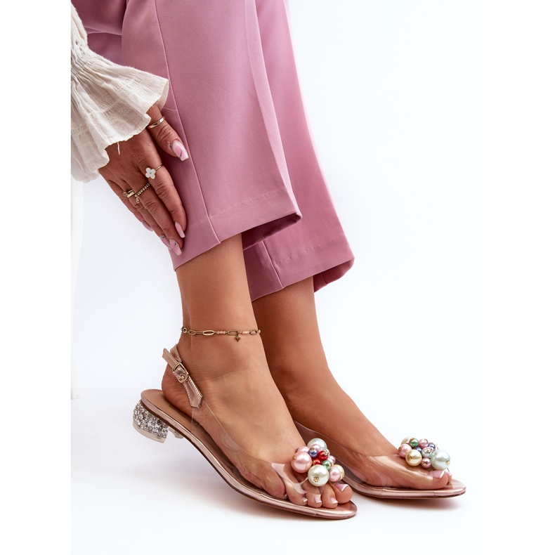 S.Barski Genomskinliga sandaler med låg klack med dekoration Rose Gold D&amp;A MR38-368 rosa 1