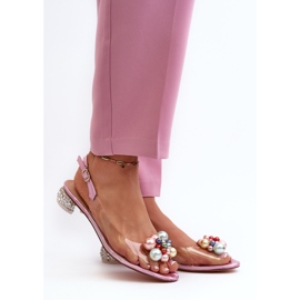 S.Barski Genomskinliga lågklackade sandaler med dekoration Rosa D&amp;A MR38-368 2