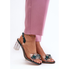 S.Barski Transparenta sandaler på hög klack med dekorationer, grön D&amp;A MR38-D1 2