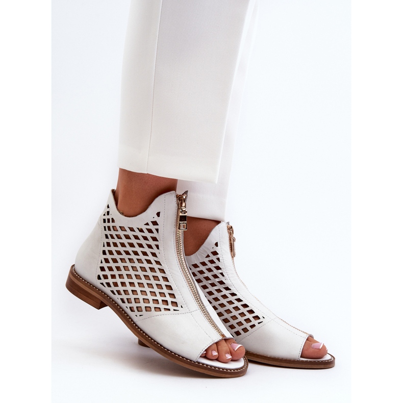 Zazoo 977/L Genombrutna sandaler i läder med dragkedja, Vit 2