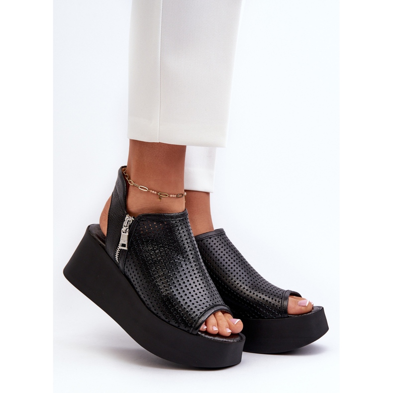 Zazoo 1792 Genombrutna sandaler i läder, svart 2