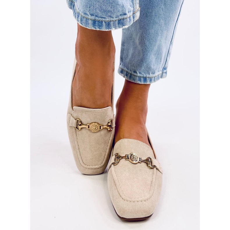 Rhona Beige loafers med spänne för kvinnor 1
