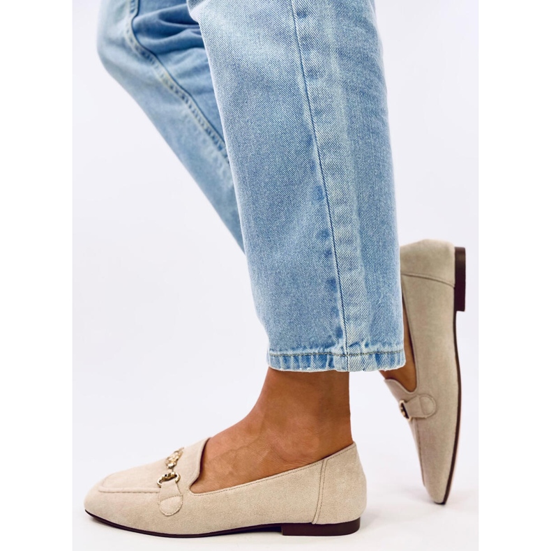 Rhona Beige loafers med spänne för kvinnor 2