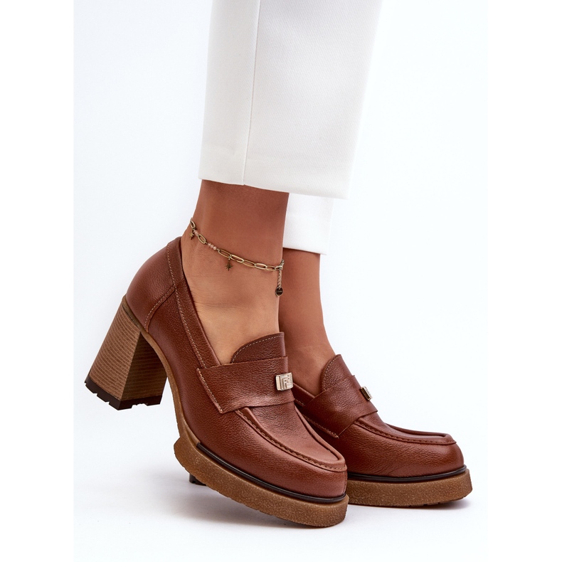 Zazoo 20169 bruna skor med hög klack i läder 2