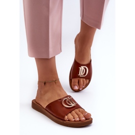 Damflip-flops på platt sula med dekoration, Brown Amoonia brun 2