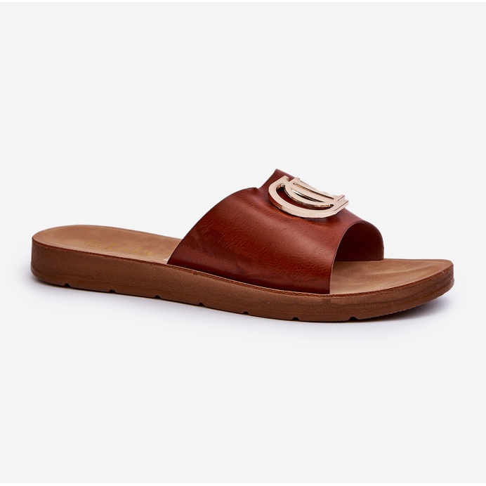 Damflip-flops på platt sula med dekoration, Brown Amoonia brun 1