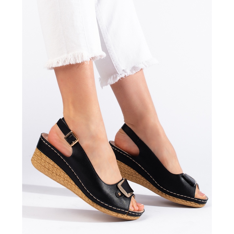 Svarta espadrille sandaler med låg kil 1