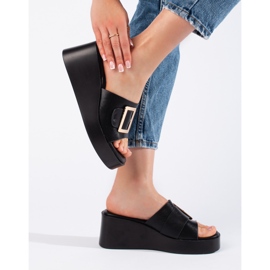 Svarta wedge tofflor för kvinnor 2