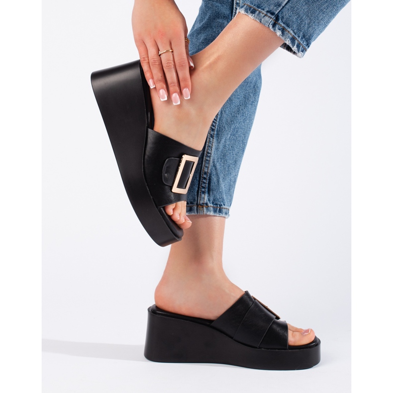Svarta wedge tofflor för kvinnor 2