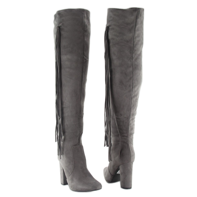 Fringed Over-Knee Boots C77P Grå 1