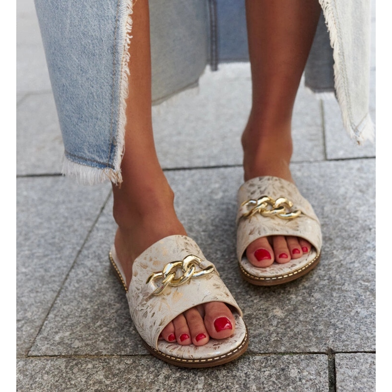 Ranime flip flops med läderinlägg beige 1