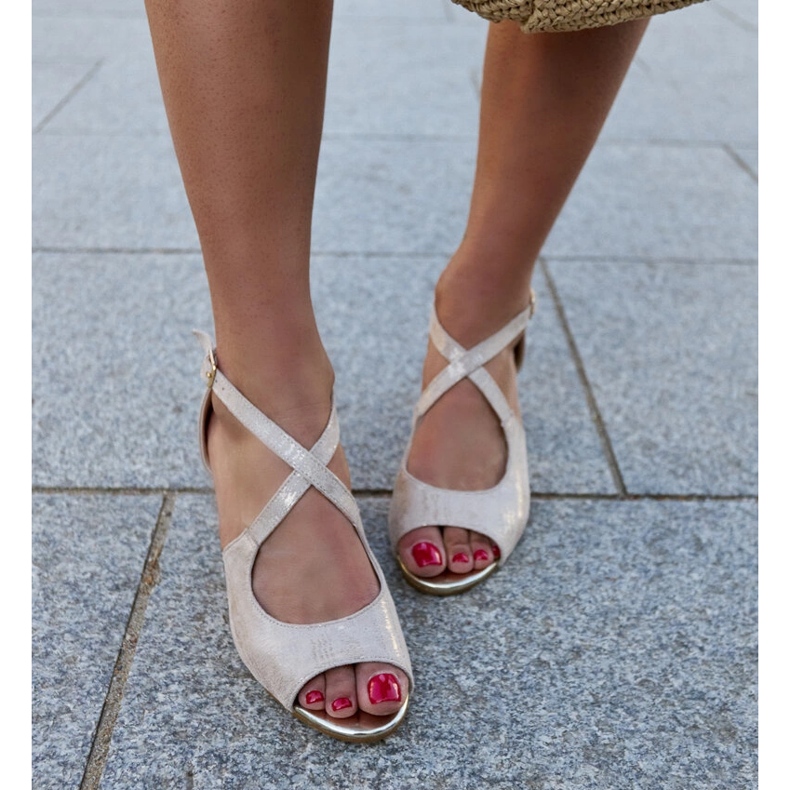 Högklackade sandaler med Dahna-innersula i läder beige 2